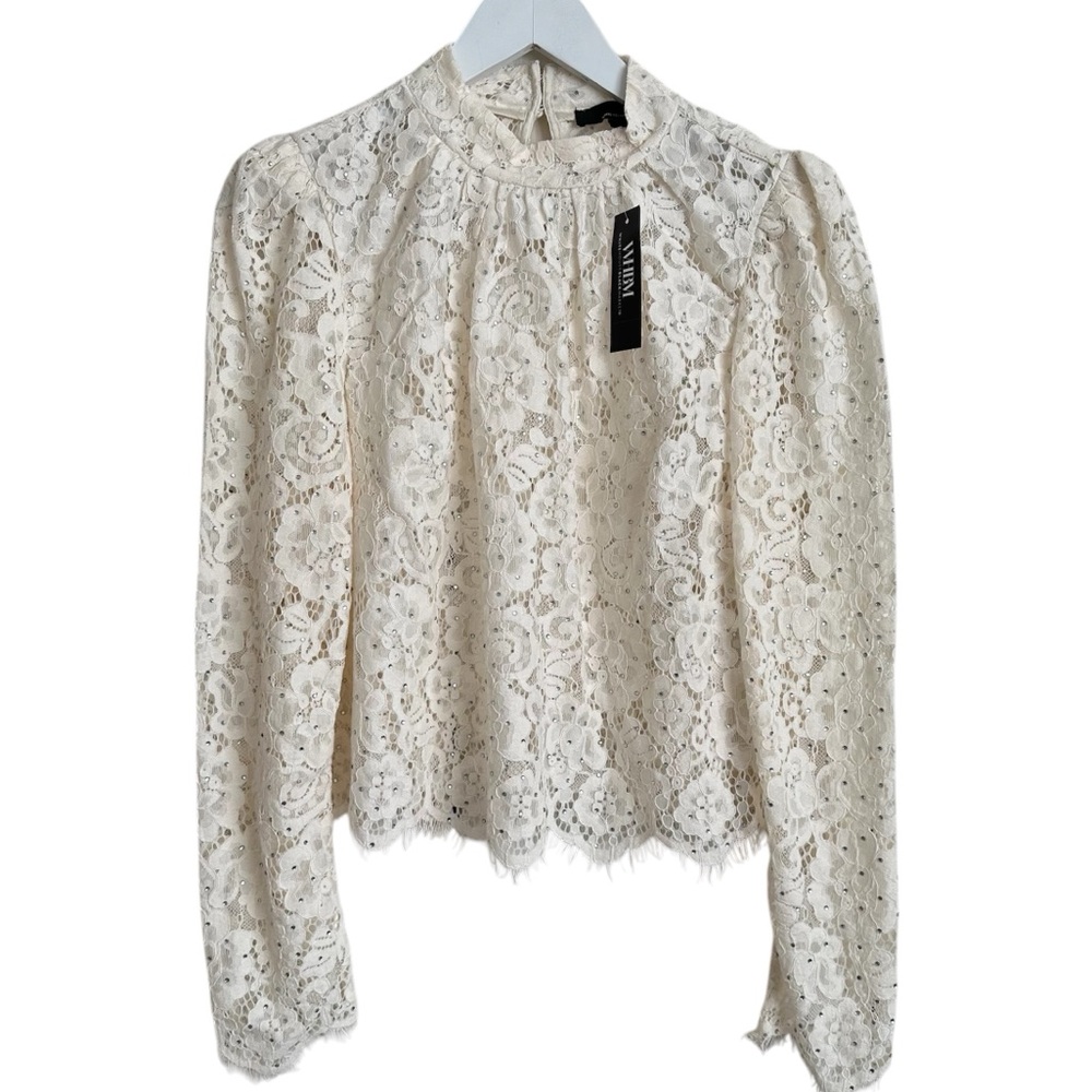 White House Black Market Embellished Lace Top Size 10